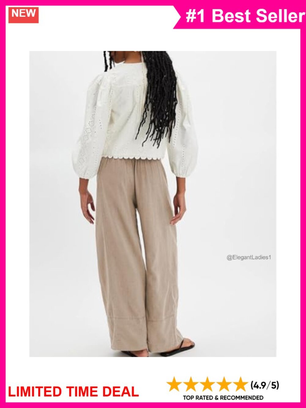 Cotton Linen Wide Leg Palazzo Lounge Trousers Women Pull On - Picture 4 of 6